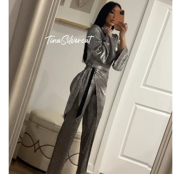 BLOGGER'S FAVE! Zara Limited Edition Sparkly Silver Wrap Front Pants SZ XS NWT - Picture 6 of 14